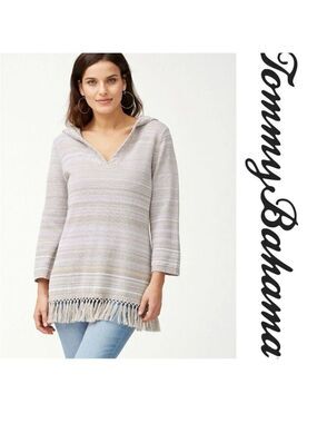 Tommy Bahama Woman’s  Striped V-Neck Hoodie Sweater Multicolor Size M